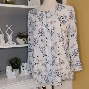 Floral Blouse Purple Blue White Van Heusen